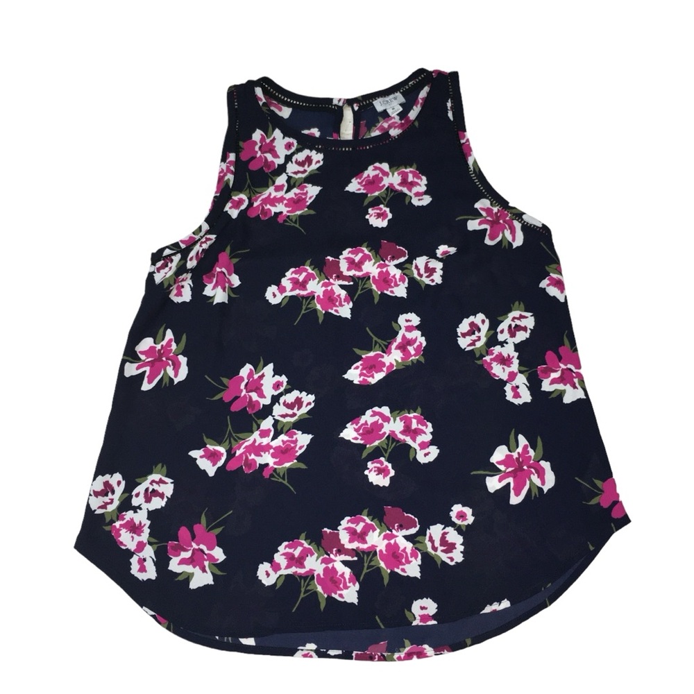 J. Crew Floral Navy Pink Sleeveless Top Blouse - Women’s 8